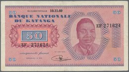 Katanga: 50 Francs 10.11.1960 P. 7, Banque Nationale Du Katanga, S/N EF271624, Used With Vertical An - Other - Africa