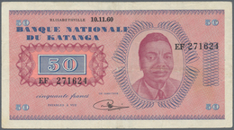 Katanga: 50 Francs 10.11.1960 P. 7, Banque Nationale Du Katanga, S/N EF271624, Used With Vertical An - Altri – Africa