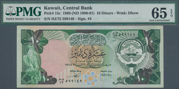 Kuwait: 10 Dinars 1968 P. 15c, Crisp Original Banknote With Bright Colors, In Condition: PMG Graded - Koweït