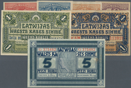 Latvia / Lettland: Set With 7 Banknotes 2 X 1 Rubli 1919, 5 Rubli 1919 And The Small Exchange Notes - Lettonie