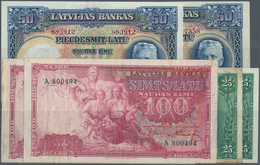 Latvia / Lettland: Set With 6 Banknotes Series 1930's Containing 2 X 50 Latu 1934, 2 X 25 Latu 1938 - Letonia