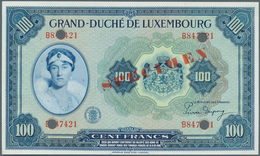 Luxembourg: 100 Francs ND(1944) Specimen P. 47s. This Note Has A Red "Specimen" Overprint On Front A - Luxemburgo