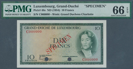 Luxembourg: 10 Francs ND(1954) Specimen P. 48s, In Condition: PMG Graded 66 Gem UNC EPQ. - Luxemburgo