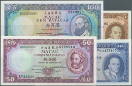 Macau / Macao: Set Of 4 Banknotes Containing 5 Patacas 1976, 10 Patacas 1977, 50 Patacas 1981 And 10 - Macao