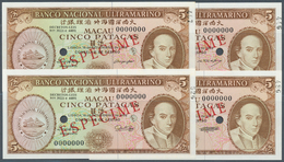 Macau / Macao: Set Of 4 Different Signature Specimens Of 5 Patacas 1976 Specimen P. 54s, Zero Serial - Macao