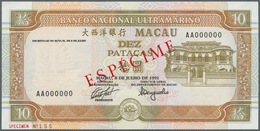 Macau / Macao: Banco Nacional Ultramarino 10 Patacas 1991, P.65s In Perfect UNC Condition - Macao