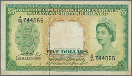 Malaya & British Borneo: Set Of 3 Banknotes Containing 2x Malaya And British Borneo 5 Dollars 1953 P - Malaysia