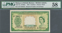 Malaya & British Borneo: 5 Dollars 1953 P. 2a In Condition: PMG Graded 58 Choice AUNC. - Malesia