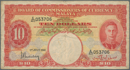 Malaya: 10 Dollars 1941 P. 13, Used With Folds And Creases In Condition: F. - Malaysie