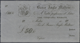 Malta: Banco Anglo Maltese Unsigned Remainder For 50 Pounds ND(1880), P.S116r In Excellent Condition - Malta