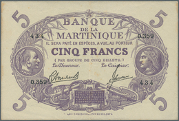 Martinique: 5 Francs L. 1901 (1934-1945), P.6, Nice And Attractive Note With Vertical Fold At Center - Autres & Non Classés