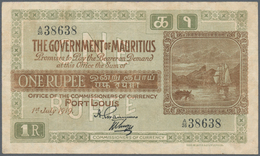 Mauritius: Rare Note Of 1 Rupee 1919 P. 19, Used With Light Folds And Light Stain In Paper, Probably - Maurice