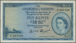 Mauritius: 5 Rupees ND(1954) P. 27, Used With Some Light Folds And Creases, No Holes Or Tears, Stron - Mauritius