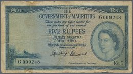 Mauritius: Set Of 2 Notes Containing 5 & 10 Rupees ND(1952) P. 27, 28, Portrait QEII, The 5 Rupees A - Maurice