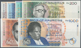 Mauritius: Set Of 6 Banknotes Containing 25, 50, 100, 200, 500 & 1000 Rupees 1998 P. 42-47, The 25, - Maurice