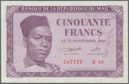 Mali: Set Of 3 Notes Containing 50, 100 & 1000 Francs 22.09.1960 P. 1, 2, 4, The First One Used With - Mali