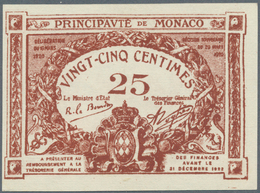 Monaco: 25 Centimes 1920 P. 1a, Brown Color, Strong Paper, In Crisp Original Condition: UNC. - Monaco