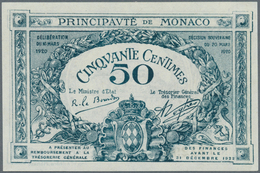 Monaco: 50 Centimes 1920 P. 3 Series H, S/N 721298, Crisp Original Paper, Unfolded, Light Dints In P - Mónaco