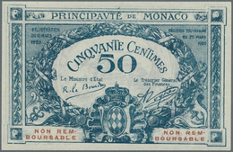 Monaco: 50 Centimes 1920 Essai / Specimen P. 3s, With Essai Overprint On Back, Strong Paper, In Cris - Monaco