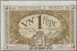 Monaco: 1 Franc 1920 P. 4 Specimen Series C, S/N 416728, Crisp Original, Light Corner Bend, Conditio - Monaco