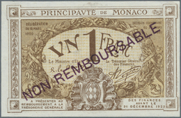 Monaco: 1 Franc 1920 P. 4bs Specimen Series B, W/o S/N, Overprint "NON REMBOURSABLE" On Front And "E - Monaco