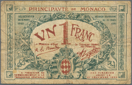 Monaco: Set Of 2 Notes 1 Franc 1920 P. 5 Series B & E, Both Issued With Serial Numbers, Both Used, T - Monaco