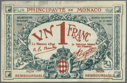 Monaco: 1 Franc 1920 P. 5s Essai Overprint, Used With Folds And Creases, Light Stain In Paper, Espec - Mónaco