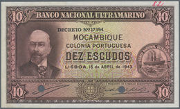 Mozambique: 10 Escudos 15.04.1943 Specimen P. 90s, W/o Serial, Two Cancellation Holes, Lightly Wavy - Mozambique