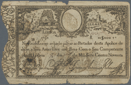 Portugal: 10.000 Reis 1798 P. 5, Used With Folds And Worn Borders, Center Hole, No Tape, No Repairs, - Portugal