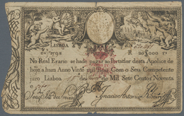 Portugal: 20.000 Reis 1798 Revalidation Issue "Pedro IV" P. 30, Used With Stronger Center Fold, Mino - Portogallo