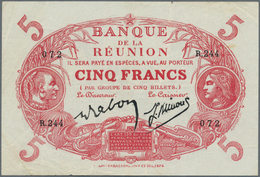 Réunion: Banque De La Réunion 5 Francs L.1901 P. 14, Several Folds In Paper, A Few Minor Border Tear - Reunión