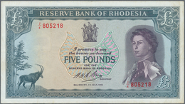 Rhodesia / Rhodesien: 5 Pounds 01.07.1966 P. 29, Portrait QEII, Used With Light Folds In Paper, No H - Rhodesia