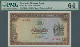 Rhodesia / Rhodesien: Set Of 2 CONSECUTIVE Banknotes 5 Dollars 1979 P. 40a Both PMG Graded, 64 Choic - Rhodesia