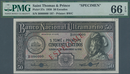 Saint Thomas & Prince / Sao Tome E Principe: 50 Escudos 1958 Specimen P. 37s In Condition: PMG Grade - Sao Tomé Et Principe