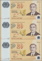 Singapore / Singapur: Set Of 3 Uncut Notes 20 Dollars 2007 P. 53 In Condition: UNC. - Singapur