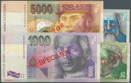 Slovakia / Slovakei: Set Of 4 Specimen Notes Containing 20, 50, 1000 And 5000 Korun 1999 P. 20s, 21s - Slovacchia