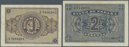 Spain / Spanien: Pair Of 1 And 2 Pesetas 1938, P.108, 109, 1 Peseta Without Folds, Just A Few Tiny S - Autres & Non Classés