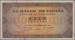 Spain / Spanien: 100 Pesetas 1938 P. 113, Very Light And Hard To See Center Fold, No Holes Or Tears, - Autres & Non Classés