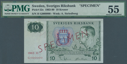 Sweden / Schweden: 10 Kroner 1963 SPECIMEN, P.52s, Tiny Pinholes At Upper Left And A Few Creases In - Suède