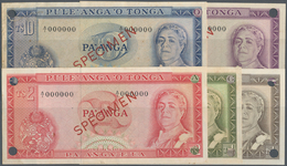 Tonga: Set With 5 SPECIMEN 1/2, 1, 2, 5 And 10 Pa'anga 1967-73 SPECIMEN With Portrait Of Queen Salot - Tonga