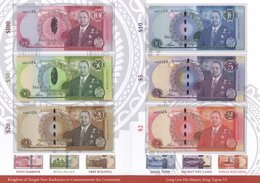 Tonga: Set With 6 Banknotes Of The Commemorative Issue ND(2015) In Original Folder With Handwritten - Tonga