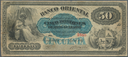 Uruguay: Banco Oriental 5 Doblones De Oro Sellado 1867 P. S387, Stronger Used With Folds And Creases - Uruguay