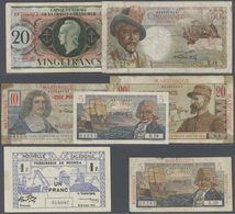 Alle Welt: Set Of 7 Banknotes Containing New Caledonia 1 Franc 1943 P. 55 (XF), French Equatorial Af - Autres & Non Classés