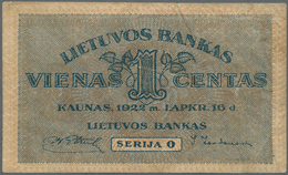 Alle Welt: Set Of 8 Different Banknotes For Example Containing; Lithuania 1 Centas 1922, 10 Litu 192 - Altri & Non Classificati