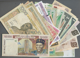 Alle Welt: Set Of 36 Mostly Different Banknotes From All Over The World Containing 10.000 Francs 199 - Autres & Non Classés
