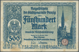 Deutschland - Nebengebiete Deutsches Reich: 500 Mark Danzig 1922, Ro.793, Stärker Gebraucht Mit Flec - Altri & Non Classificati