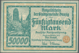 Deutschland - Nebengebiete Deutsches Reich: 50.000 Mark Danzig 1923, Ro.797a, Senkrechter Mittelknic - Autres & Non Classés