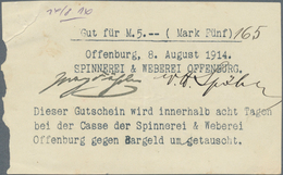 Deutschland - Notgeld - Baden: Offenburg, Spinnerei & Weberei, 5 Mark, 8.8.1914, Original Mit Datum - [11] Emissions Locales