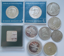 Alle Welt: Kleines Lot 10 Silbermünzen. Dabei 100 ATS, 2000 PTAS, 200 SEK Und Weitere. - Andere & Zonder Classificatie