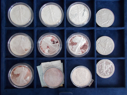 Vereinigte Staaten Von Amerika: Eine Kasette Mit 12 Münzen, Davon 7 X USA Silver Eagle Pp 1986-1992 - Andere & Zonder Classificatie